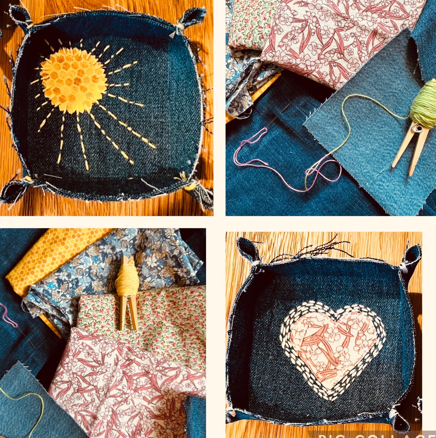 TEEN 16+/ ADULT UPCYCLED DENIM TRINKET TRAY EMBROIDERY CLASS W/ SUE ON THURSDAY AUGUST 14TH @ 7-8:15 PM